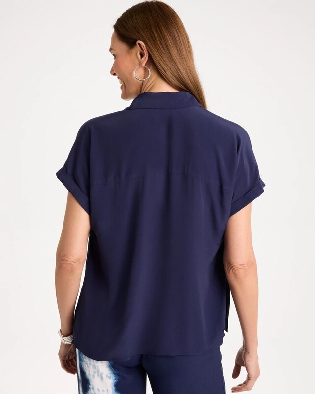 Faux Silk Henley Colorblock Top - image 3